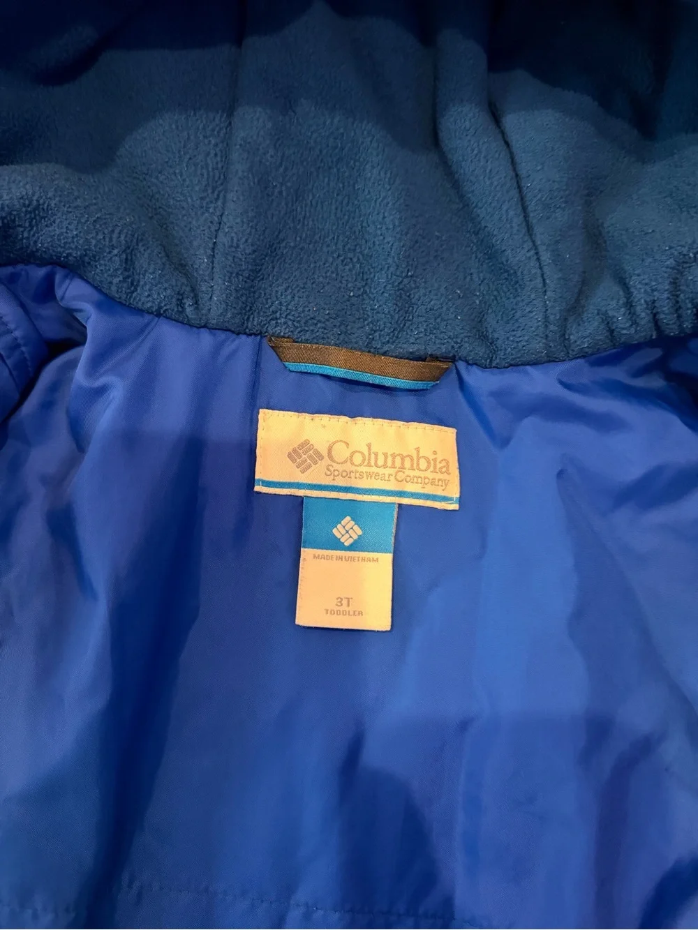 Columbia Toddler Boys 3T Blue Geometric Hooded Puffer Winter Jacket Outgrown